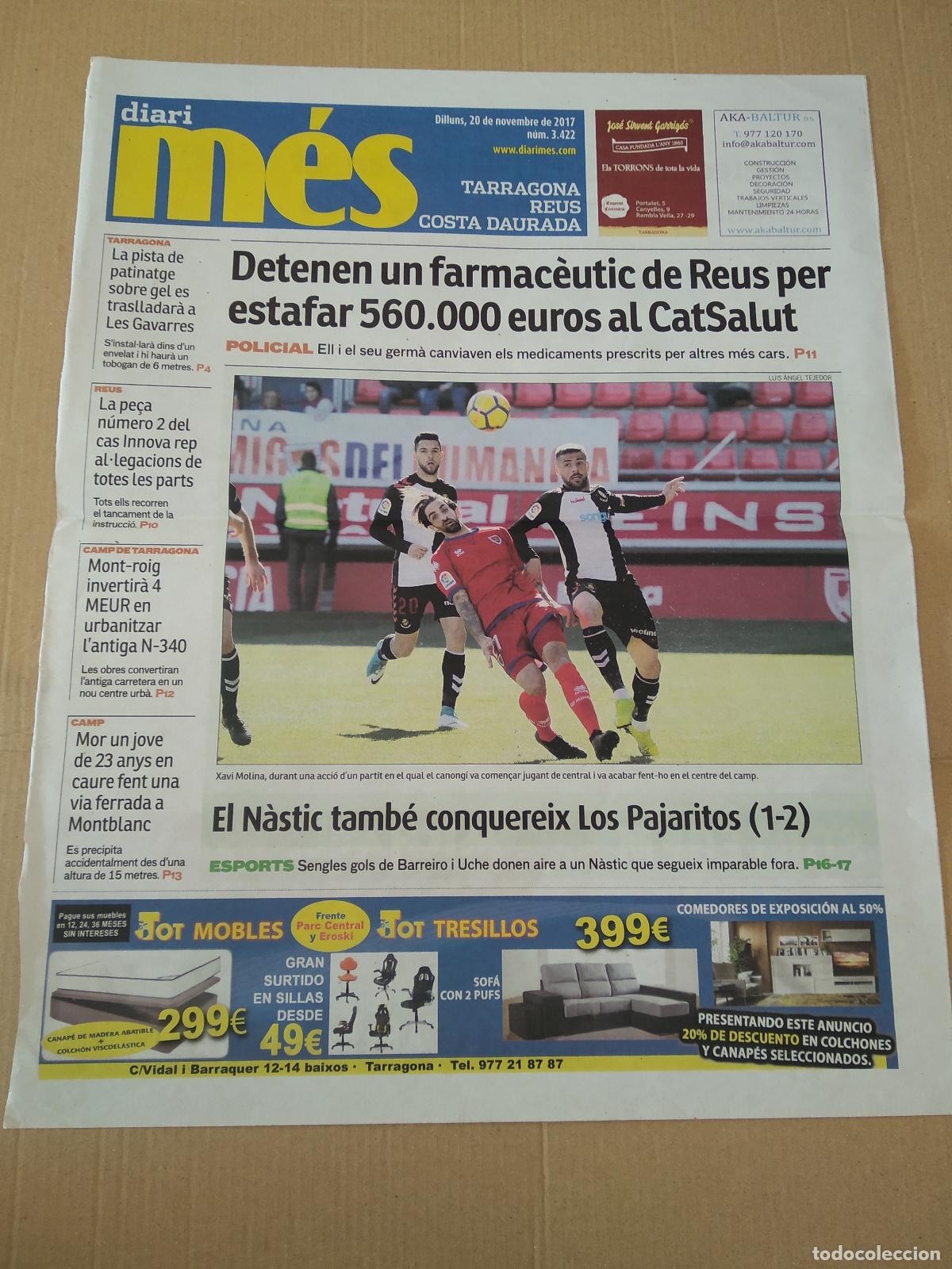 Sammelleidenschaft Sport: HOJA DIARI MES XAVI MOLINA TETE MORENTE NASTIC DE TARRAGONA VS MARC MATEU NUMANCIA