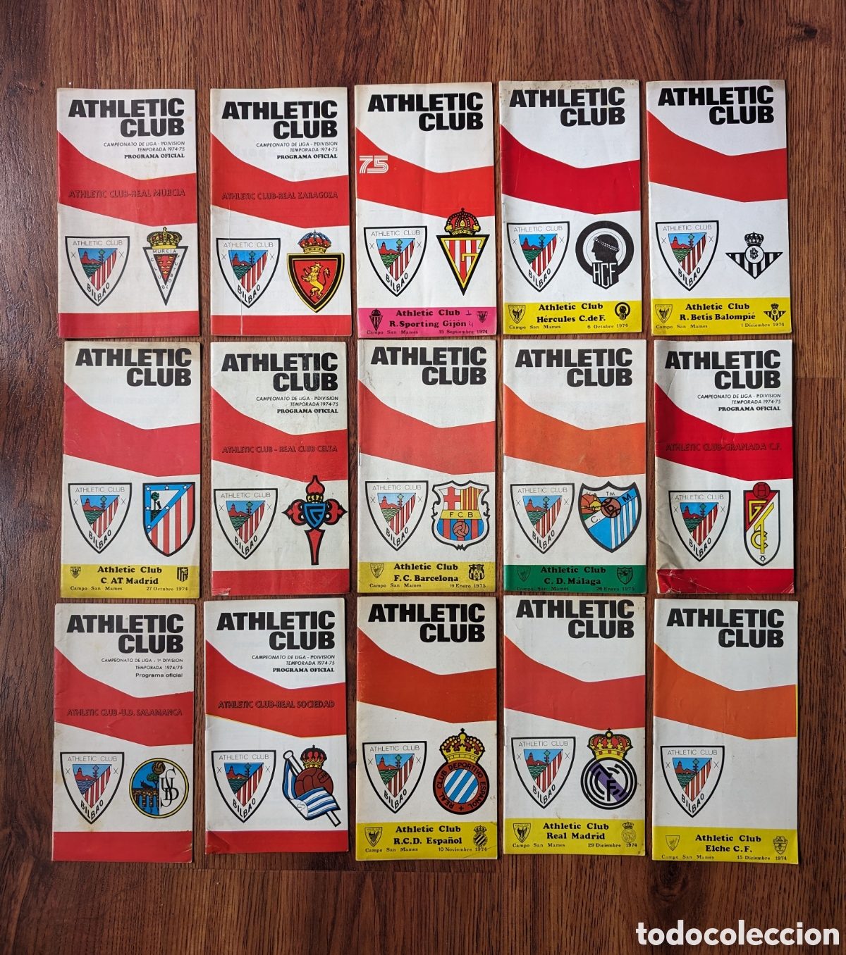 Sports collectibles: 15 Programas partidos ATHLETIC CLUB Temporada 1974 - 1975 Bilbao San Mam&eacute;s