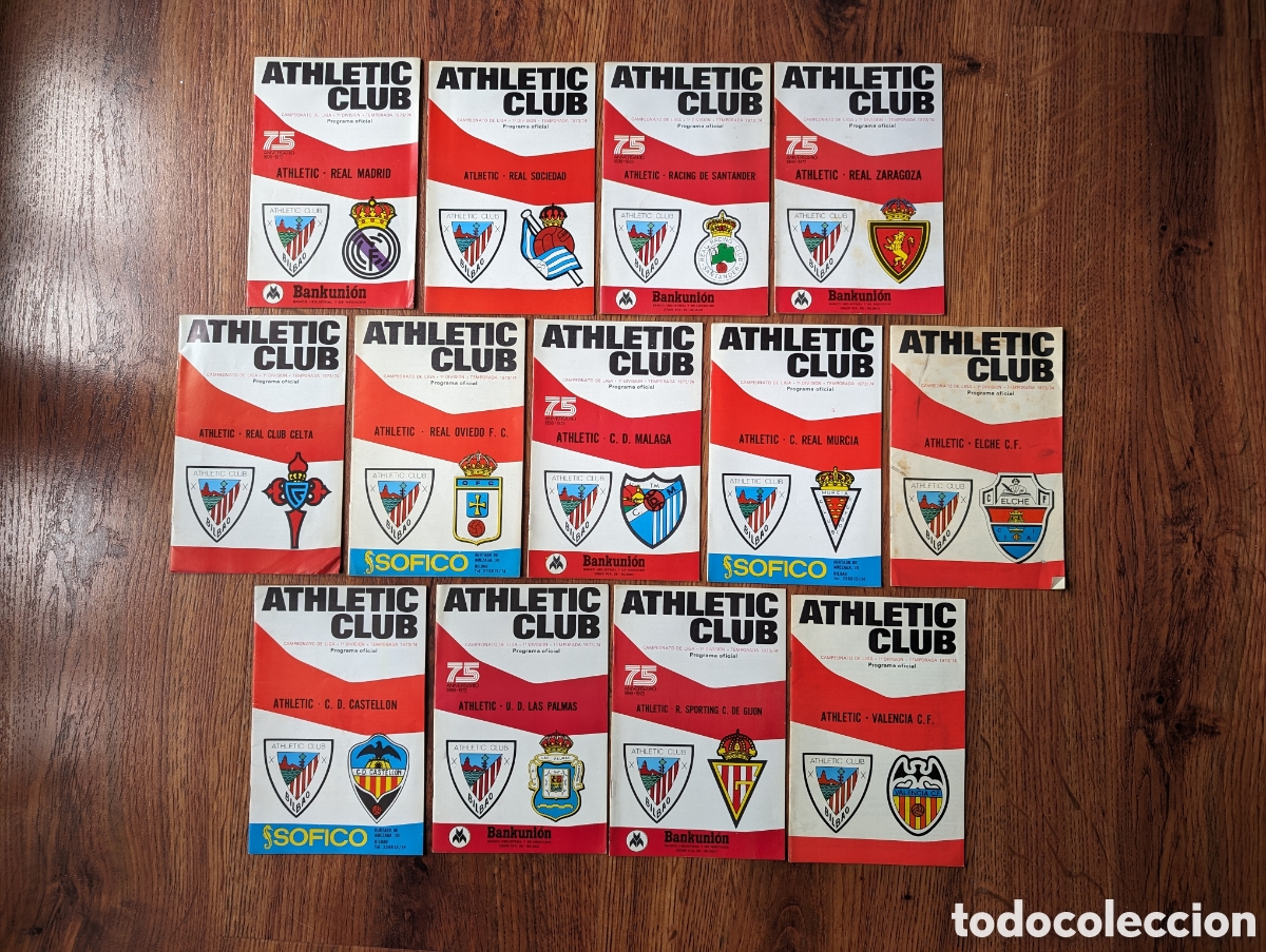 Sports collectibles: 13 Programas partidos ATHLETIC CLUB Temporada 1973 - 1974