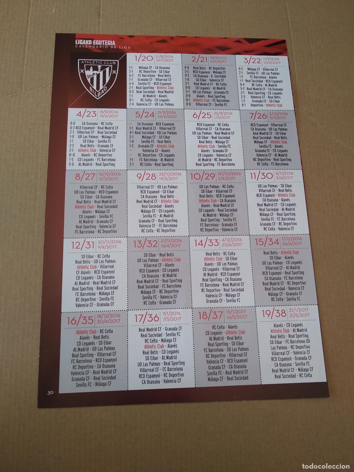 Collezionismo sportivo: HOJA REVISTA ATHLETIC CLUB BILBAO CALENDARIO DE LIGA CLASIFICACION JUGADORES PICHICHI ZAMORA