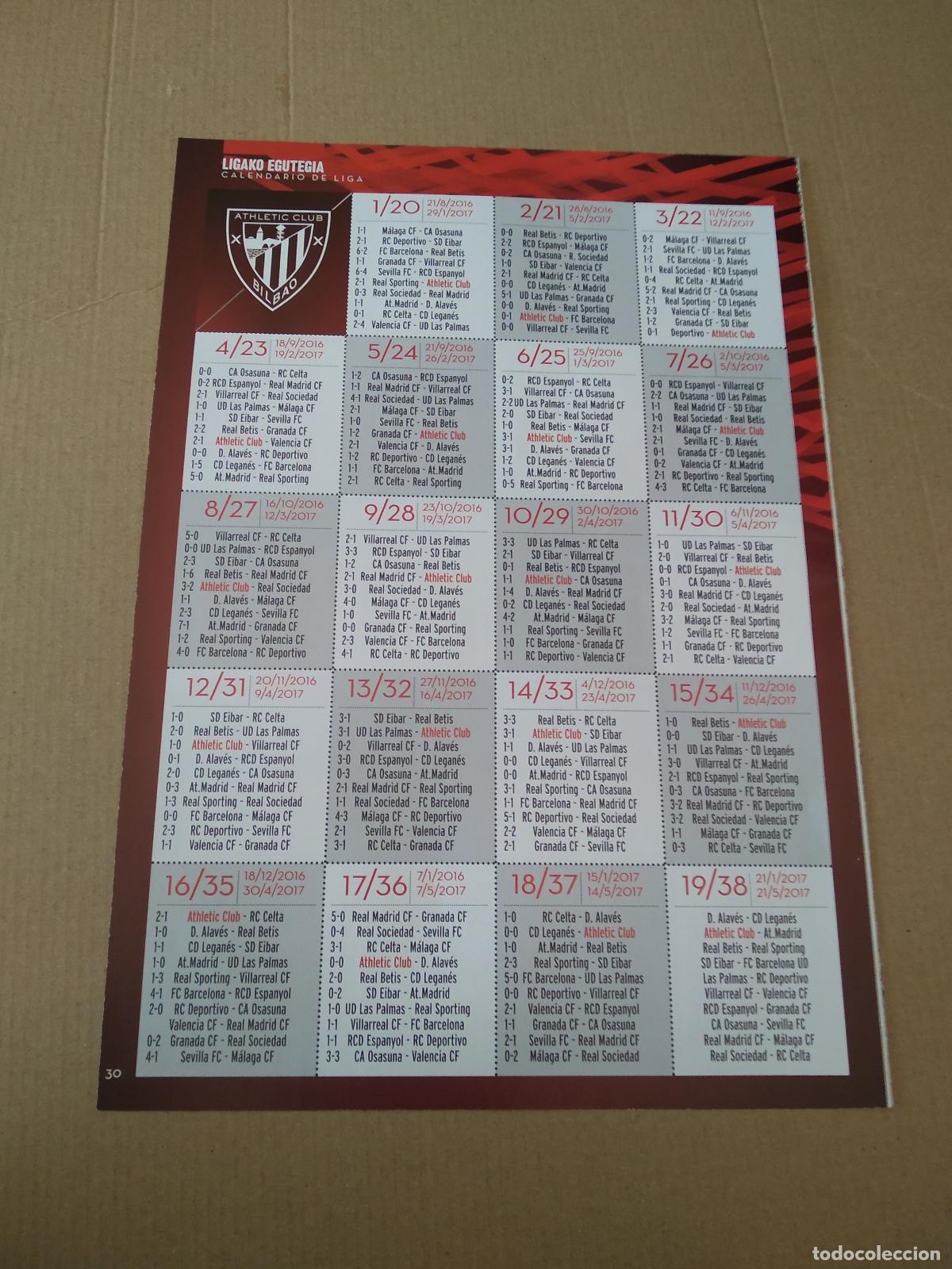 Sports collectibles: HOJA REVISTA ATHLETIC CLUB BILBAO CALENDARIO DE LIGA CLASIFICACION JUGADORES PICHICHI ZAMORA