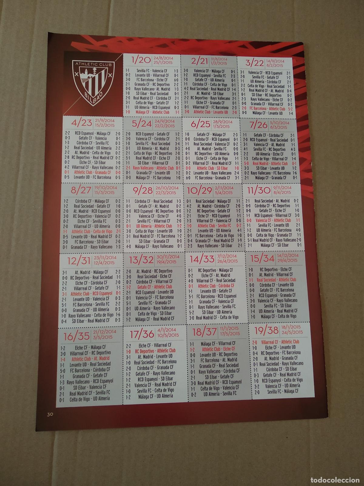 Sports collectibles: HOJA REVISTA ATHLETIC CLUB BILBAO CALENDARIO DE LIGA CLASIFICACION JUGADORES PICHICHI ZAMORA
