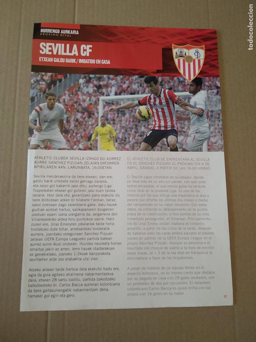 Coleccionismo deportivo: HOJA REVISTA ATHLETIC CLUB BILBAO PROXIMO RIVAL SEVILLA SUSAETA PUBLICIDAD AUTOBUSES LA UNION