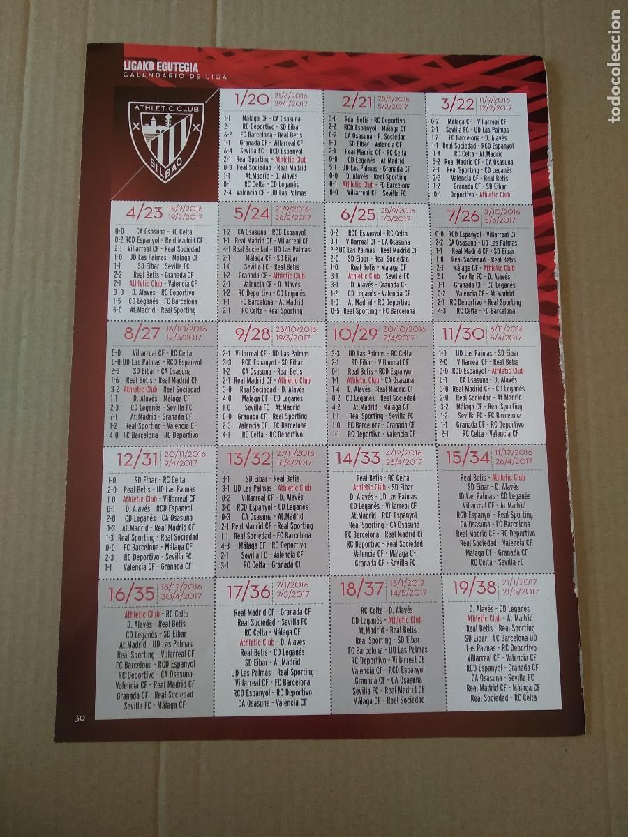 Colecionismo desportivo: HOJA REVISTA ATHLETIC CLUB BILBAO CALENDARIO DE LIGA CLASIFICACION JUGADORES PICHICHI ZAMORA