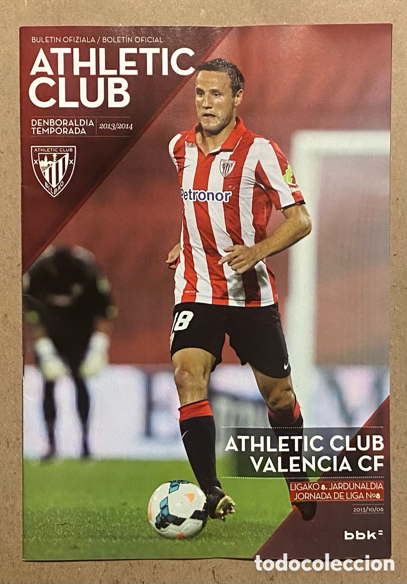 Collezionismo sportivo: ATHLETIC CLUB DE BILBAO Vs VALENCIA CF. PROGRAMA PARTIDO LIGA J.8 TEMPORADA 2013/2014.