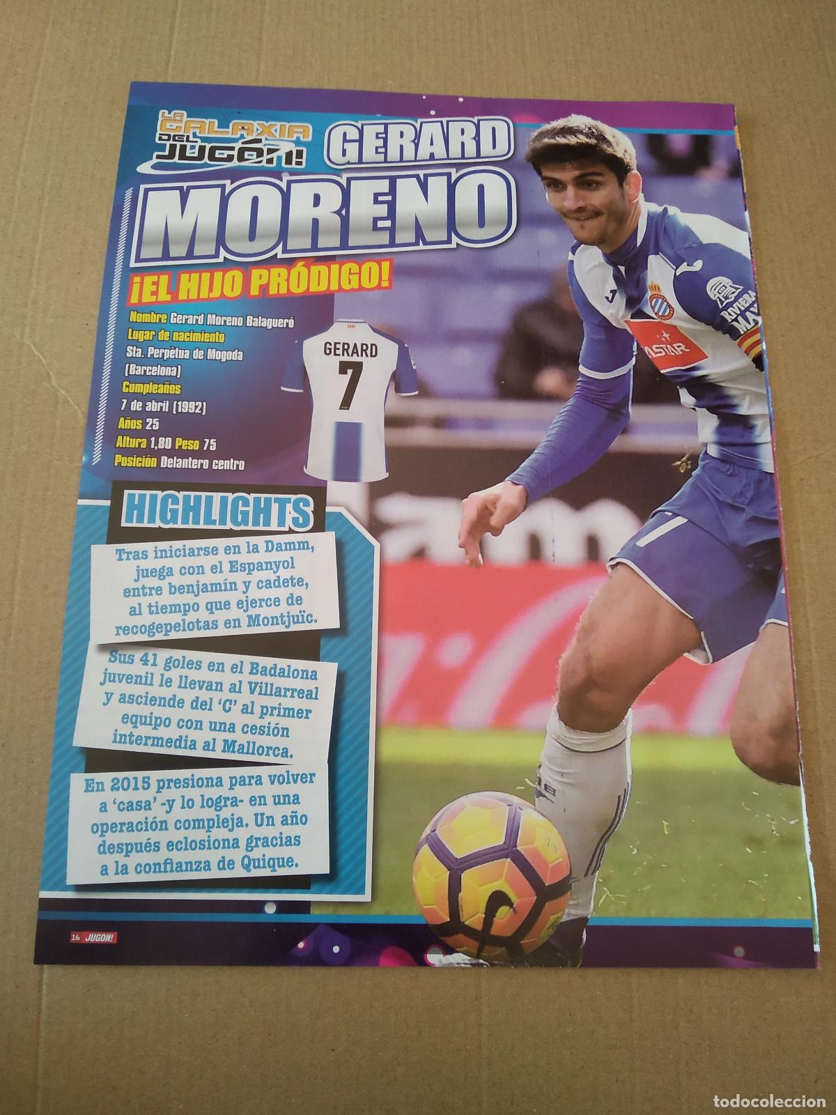Coleccionismo deportivo: HOJA REVISTA JUGON TIPO POSTER GERARD MORENO ESPANYOL PIATTI MARCELO REAL MADRID MODRIC