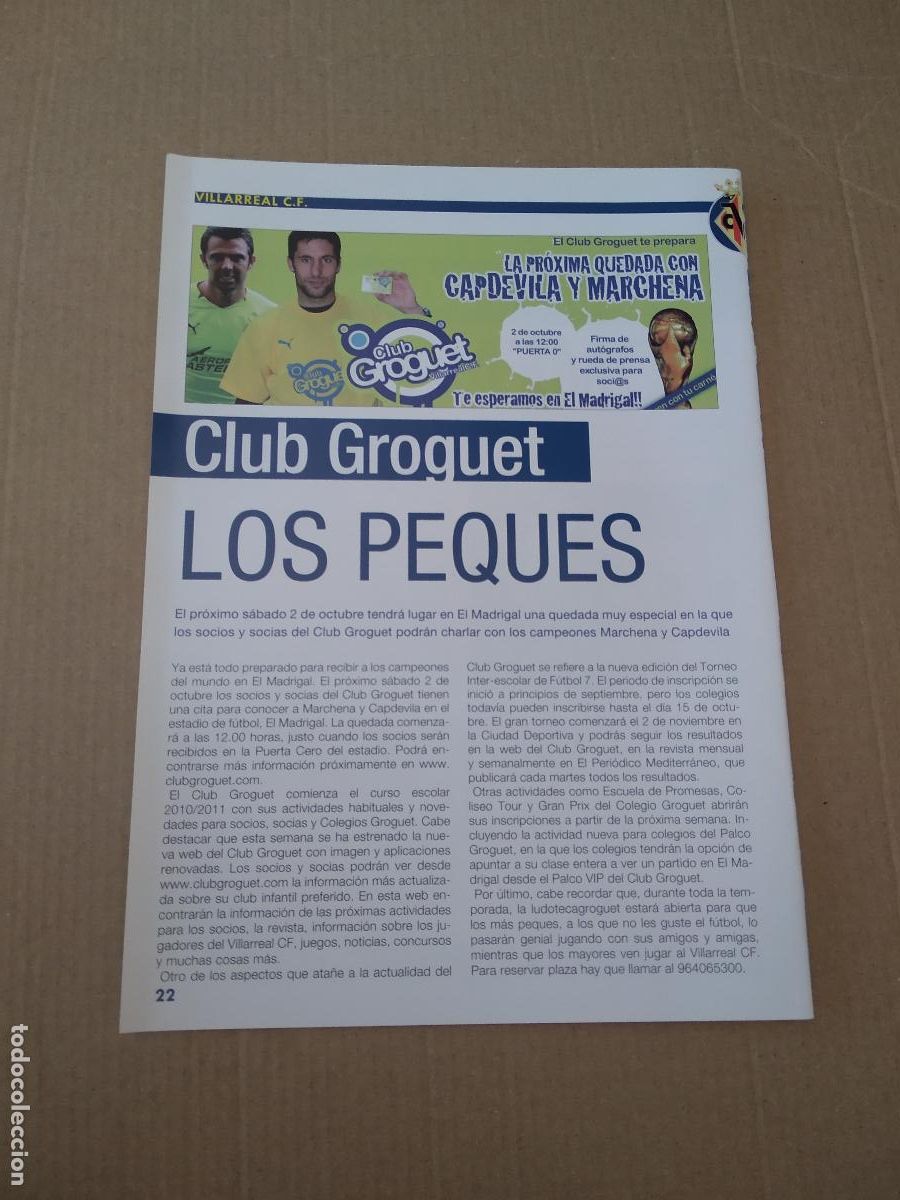Coleccionismo deportivo: HOJA REVISTA VILLARREAL CLUB GROGUET LOS PEQUES AFICION FANS HOMENAJE FUTBOL PROVINCIAL