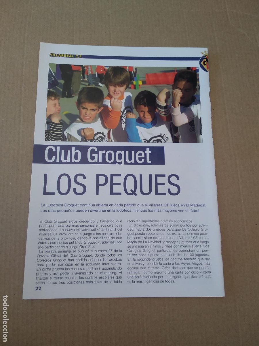 Collezionismo sportivo: HOJA REVISTA VILLARREAL CLUB GROGUET LOS PEQUES AFICION FANS CAMPA&Ntilde;A SOLIDARIA