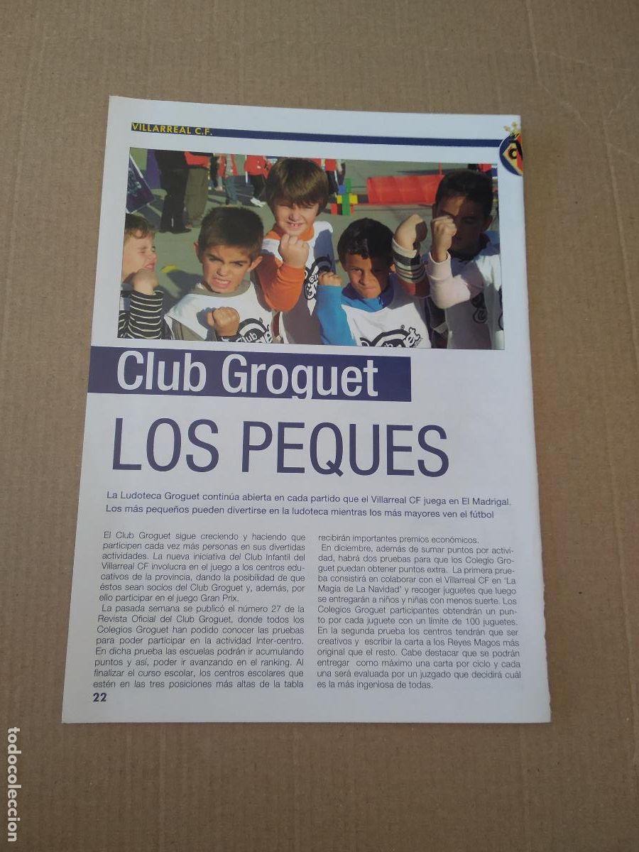 Collezionismo sportivo: HOJA REVISTA VILLARREAL CLUB GROGUET LOS PEQUES AFICION FANS CAMPA&Ntilde;A SOLIDARIA