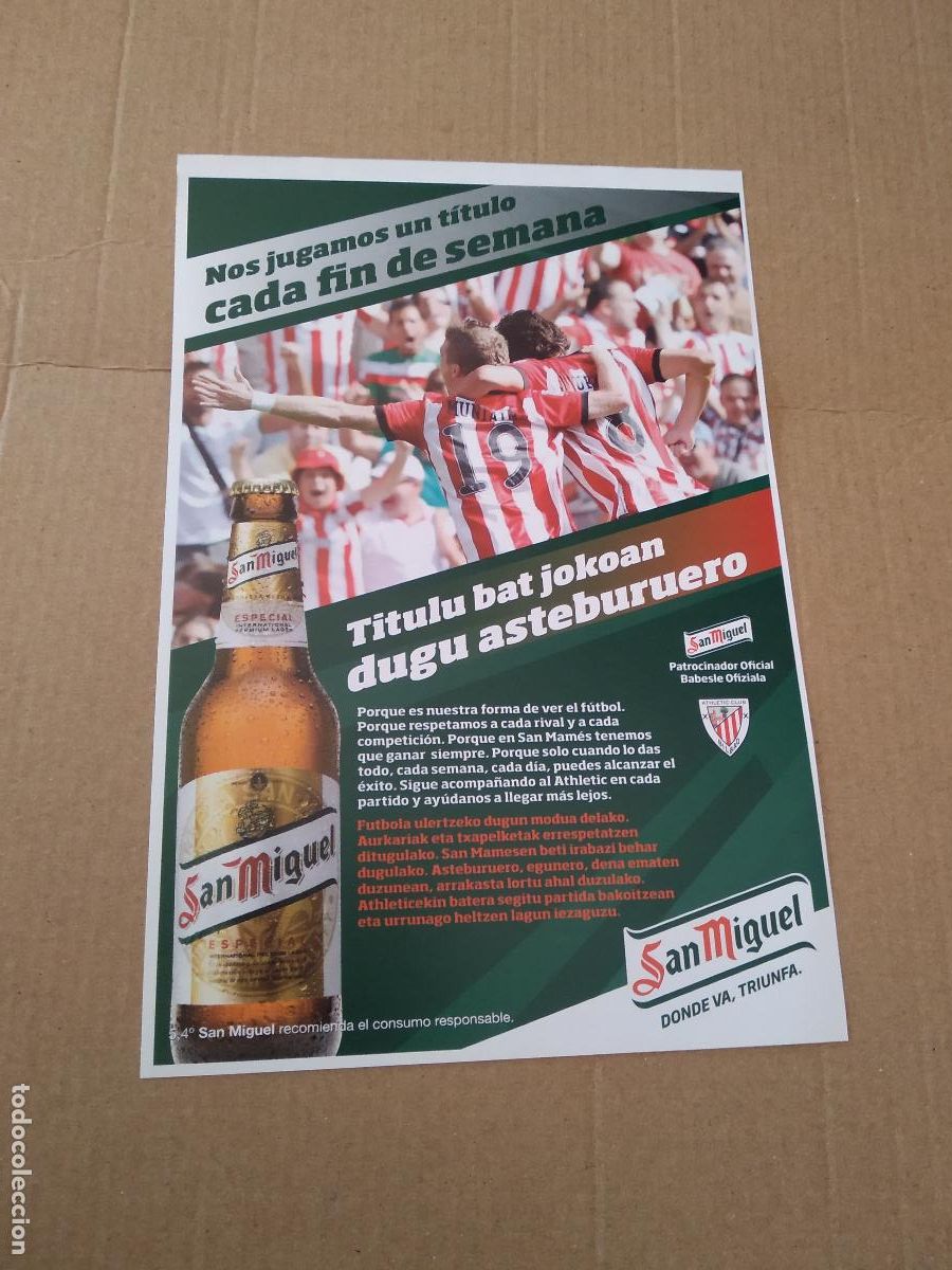 Coleccionismo deportivo: HOJA REVISTA ATHLETIC CLUB BILBAO PUBLICIDAD SAN MIGUEL MUSEO EXPOSICIONES