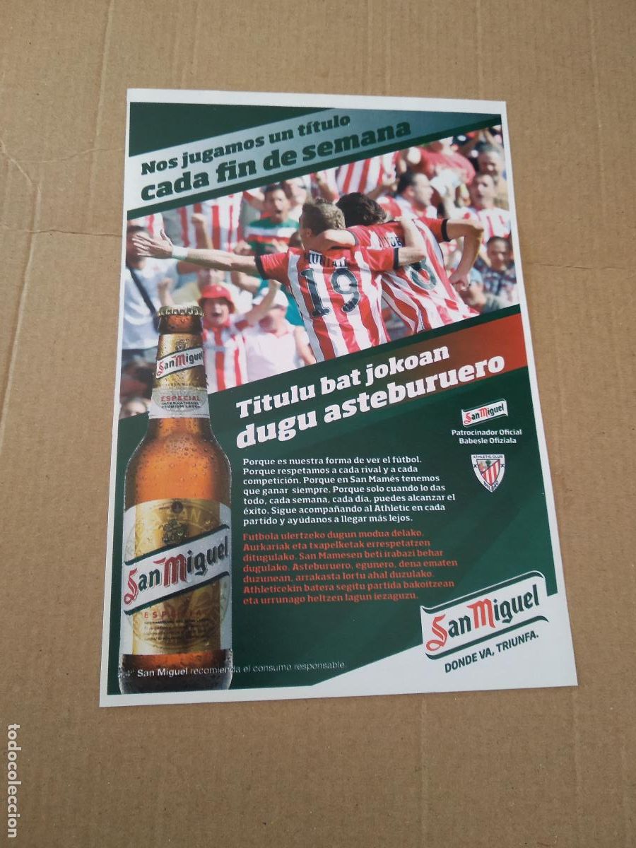 Coleccionismo deportivo: HOJA REVISTA ATHLETIC CLUB BILBAO PUBLICIDAD SAN MIGUEL ESTRADA FERNANDE I&Ntilde;IGO CABACAS TOQUERO PE&Ntilde;A