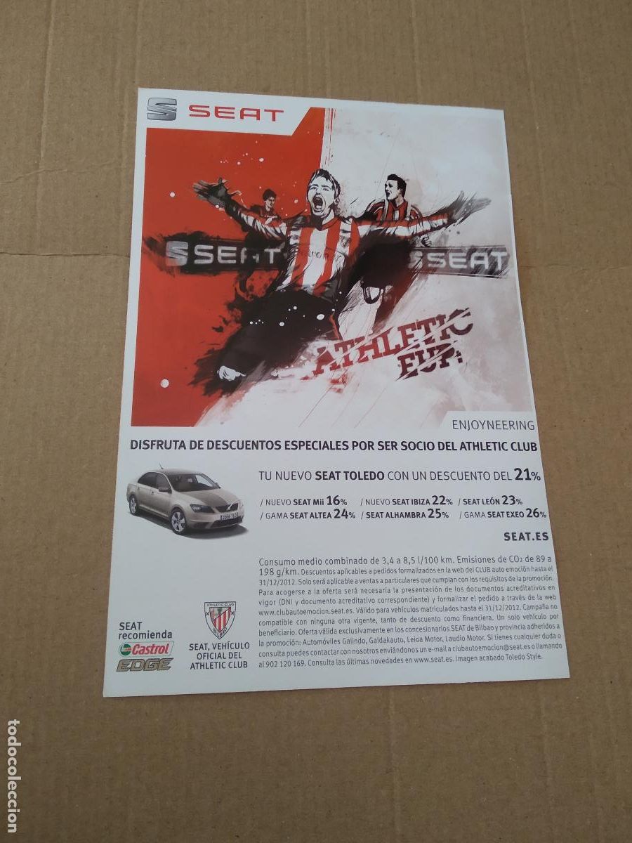 Coleccionismo deportivo: HOJA REVISTA ATHLETIC CLUB BILBAO PUBLICIDAD SEAT EDITORIAL