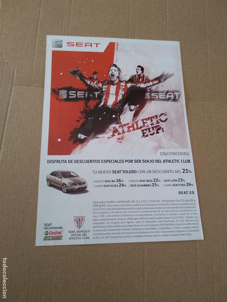 Coleccionismo deportivo: HOJA REVISTA ATHLETIC CLUB BILBAO PUBLICIDAD SEAT EDITORIAL