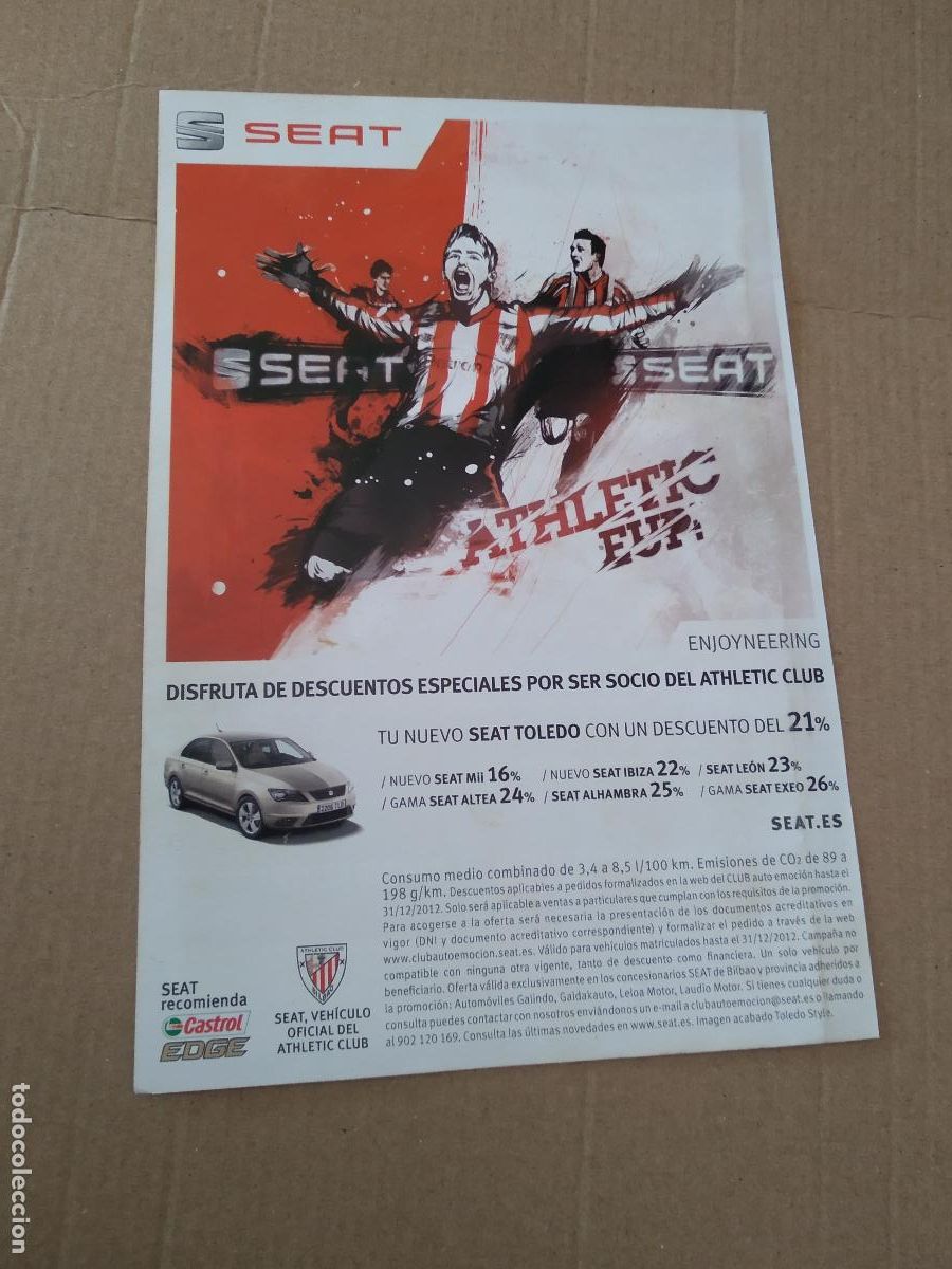 Coleccionismo deportivo: HOJA REVISTA ATHLETIC CLUB BILBAO PUBLICIDAD SEAT EDITORIAL