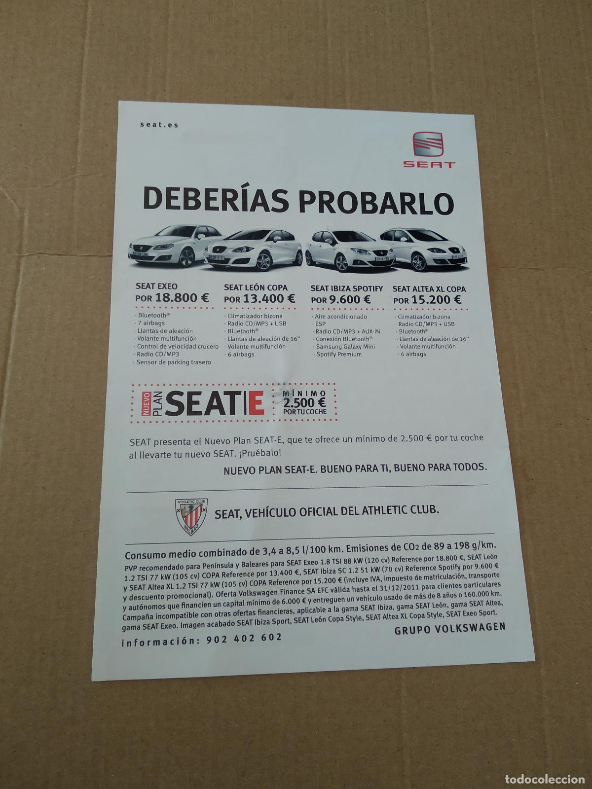 Coleccionismo deportivo: HOJA REVISTA ATHLETIC CLUB BILBAO PUBLICIDAD SEAT COCHE SLOVAN BRATISLAVA