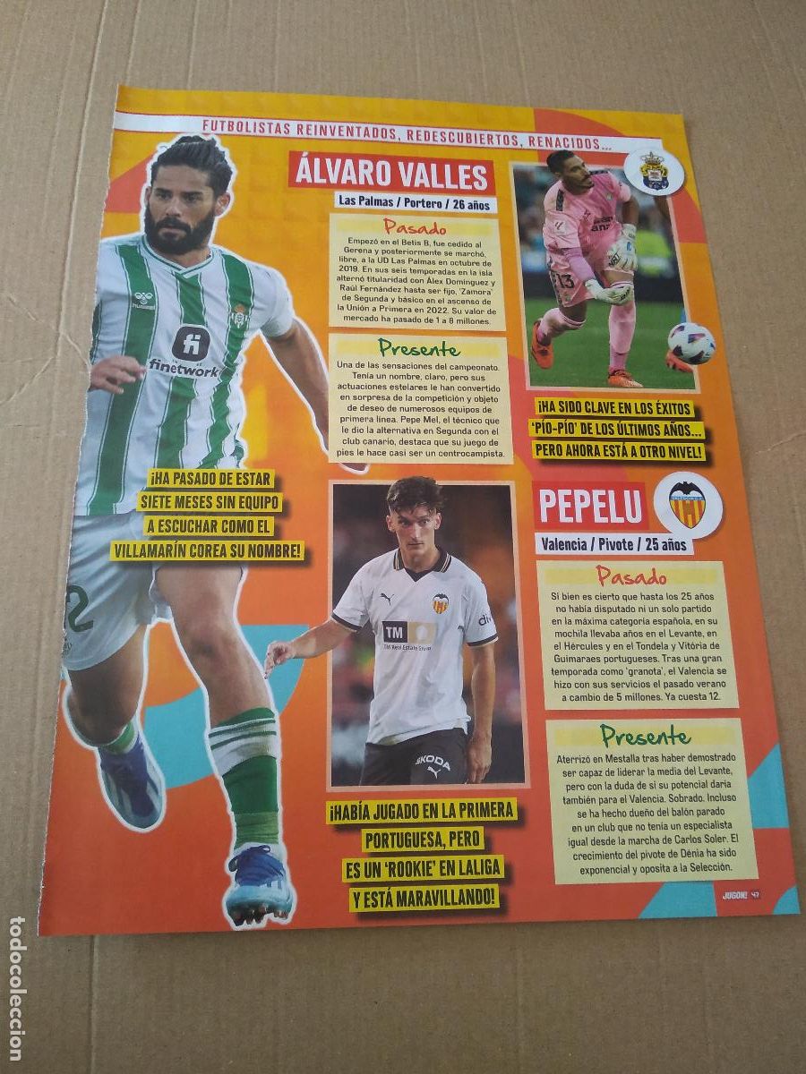 Coleccionismo deportivo: HOJA REVISTA JUGON ALVARO VALLES LAS PALMAS ISCO BETIS PEPELU VALENCIA DE PAUL REPORTAJE