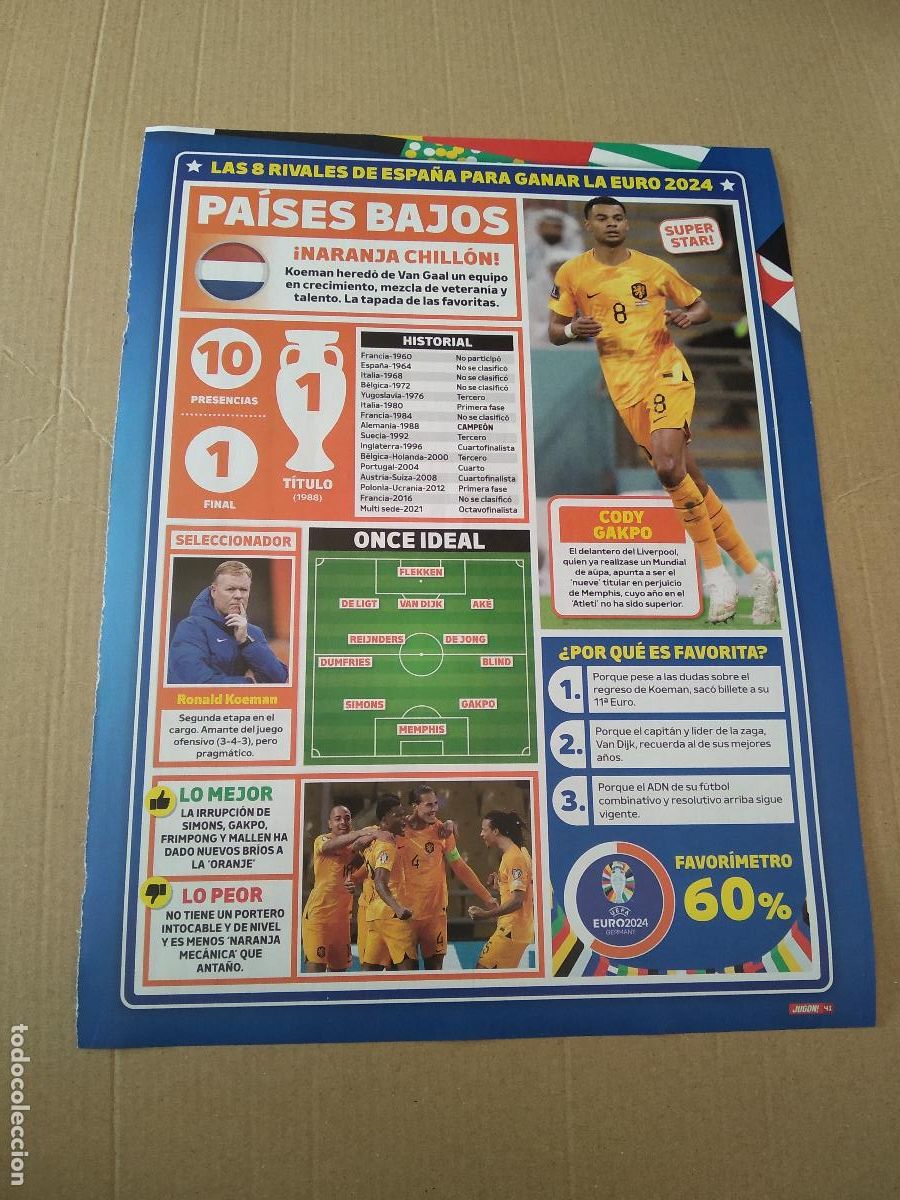 Coleccionismo deportivo: HOJA REVISTA JUGON EQUIPO PLANTILLA CODY GAKPO PAISES BAJOS CRISTIANO RONALDO PORTUGAL