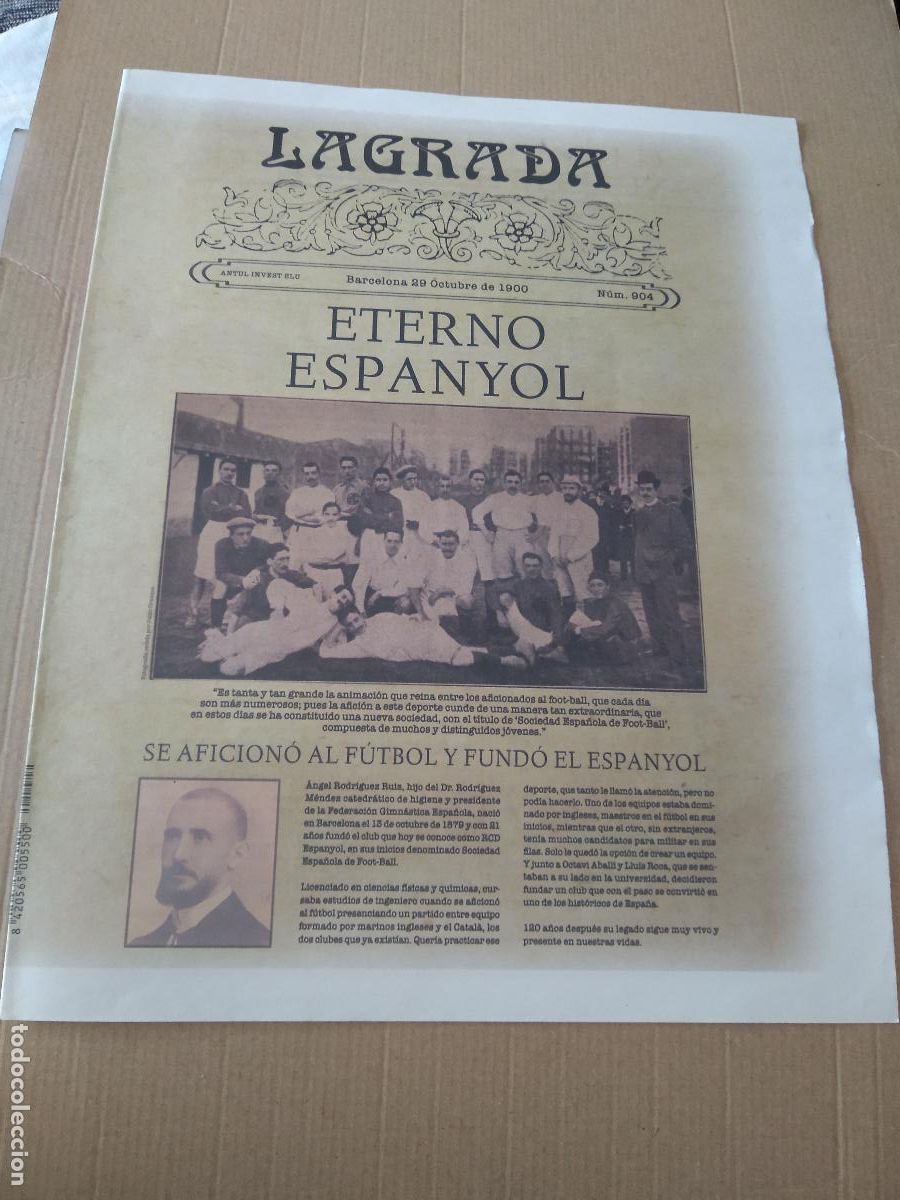 Coleccionismo deportivo: HOJA DIARIO LA GRADA ETERNO ESPANYOL HISTORIA DE UN SENTIMIENTO PUBLICIDAD PNEU-KLEIN BRADBURY ROVER
