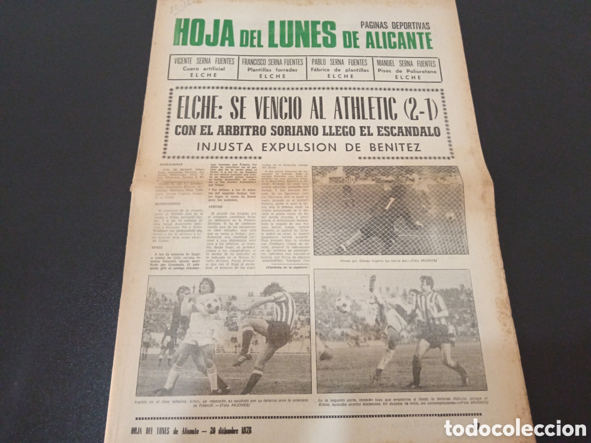 Sammelleidenschaft Sport: HOJA DEL LUNES 20/12/1976 ELCHE ATL&Eacute;TICO BILBAO BETIS SALAMANCA ZARAGOZA AT MADRID