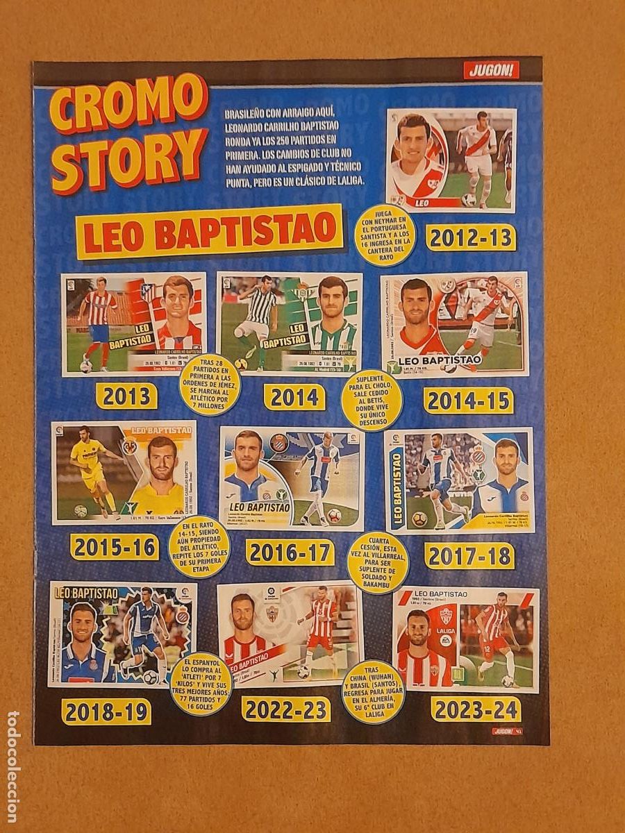 Coleccionismo deportivo: REVISTA JUG&Oacute;N POSTER CROMO STORY, LEO BATISTAO RAYO AT MADRID BETIS, VILLARREAL ESPANYOL 2012-2024