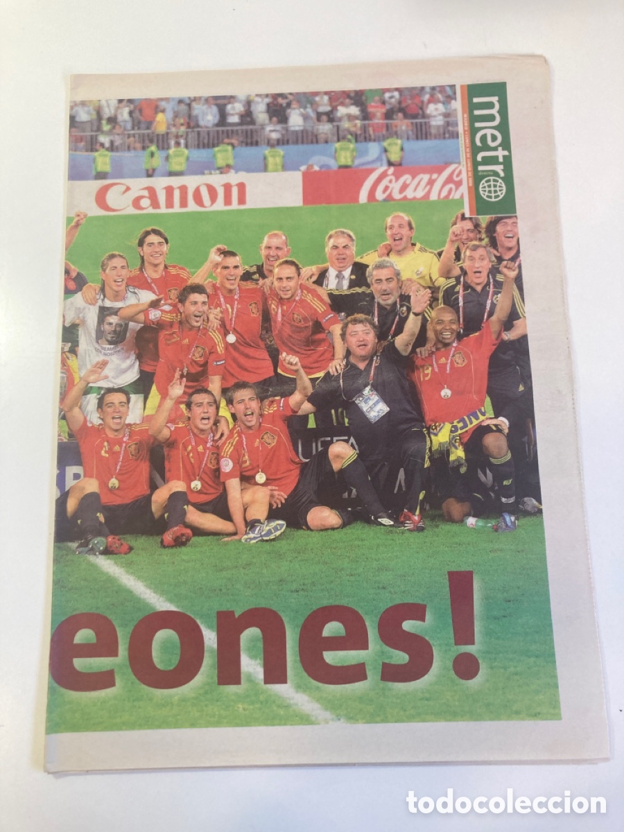 Sports collectibles: Peri&oacute;dico EL METRO. Espa&ntilde;a campeona de la Euro 2008.