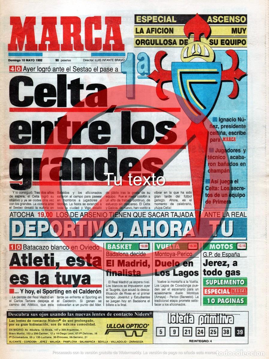 Coleccionismo deportivo: Reportaje Peri&oacute;dico 10-05-1992. Marca. Ascenso Celta Vigo