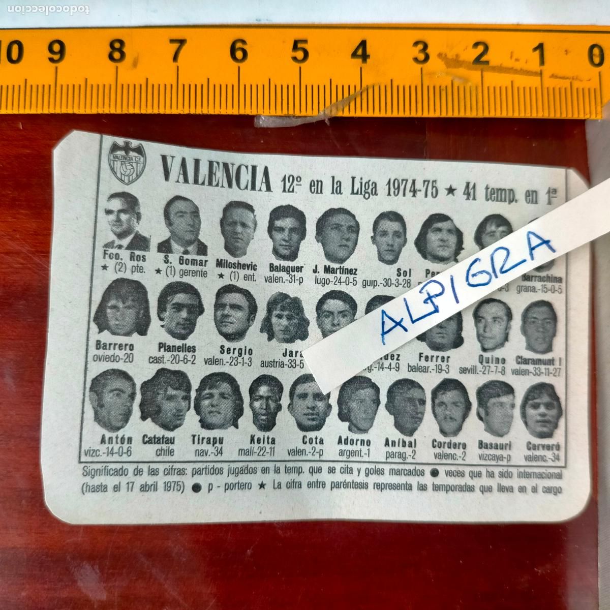 Sammelleidenschaft Sport: CLIPPING ANTIGUO RECORTE DE FUTBOL EQUIPO ALINEACION LIGA PLANTILLA - VALENCIA
