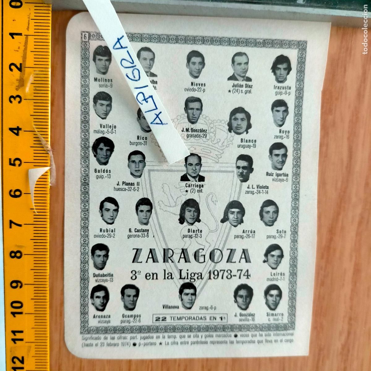 Coleccionismo deportivo: CLIPPING ANTIGUO RECORTE DE FUTBOL - ALINEACION EQUIPO ZARAGOZA 1973 1974