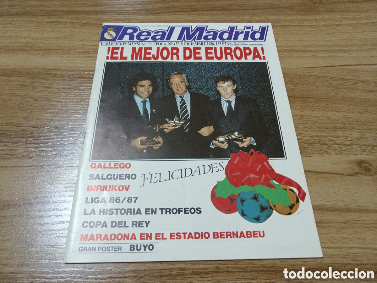 Coleccionismo deportivo: 1986 REVISTA REAL MADRID N&deg; 437 GALLEGO SALGUERO BIRIUKOV MARADONA EN EL BERNABEU P&Oacute;STER BUYO