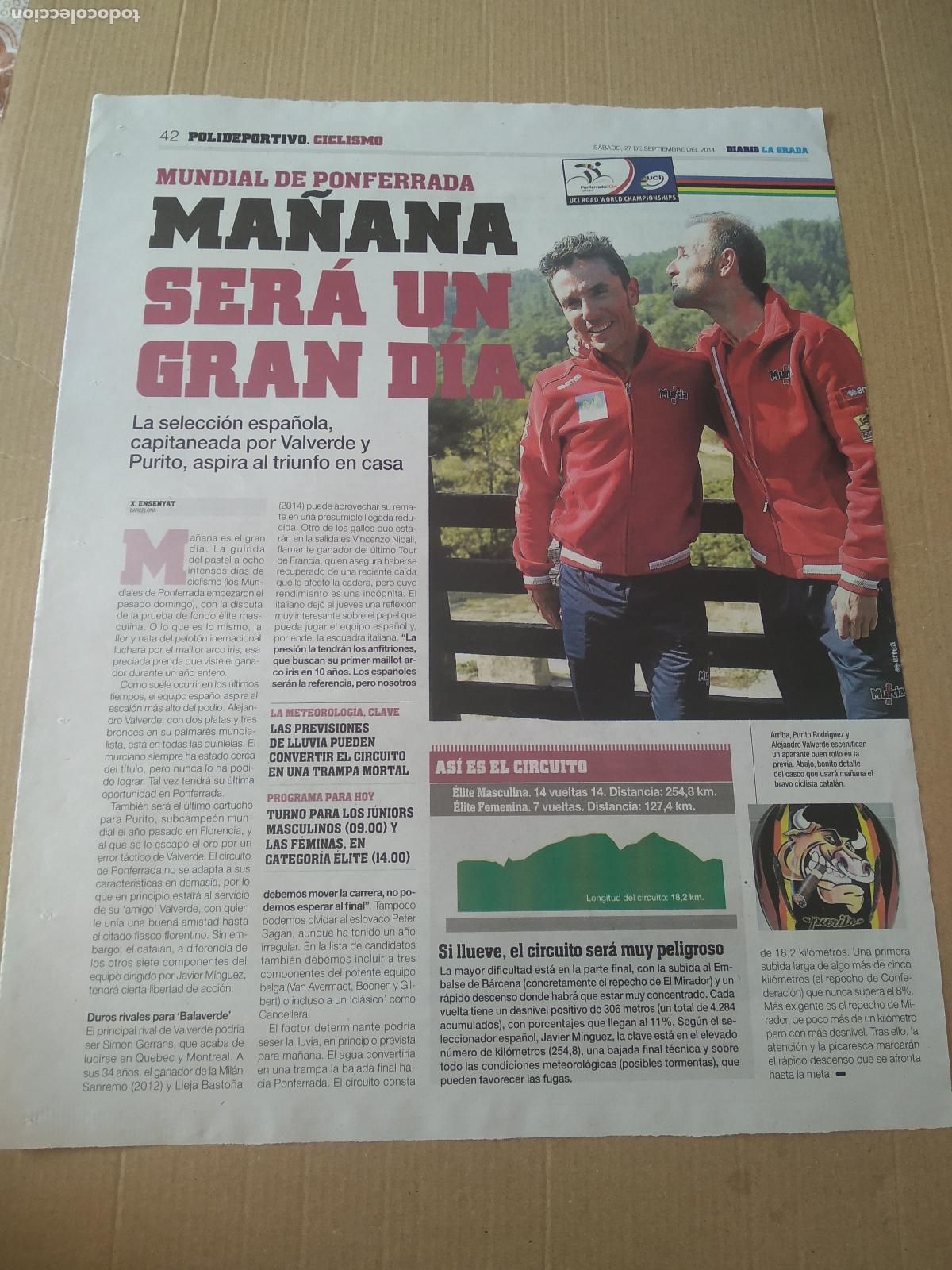 Coleccionismo deportivo: HOJA PERIODICO DIARIO LA GRADA VALVERDE PURITO RODRIGUEZ CICLISMO ESTEVE TITO RABAT TOYOTA