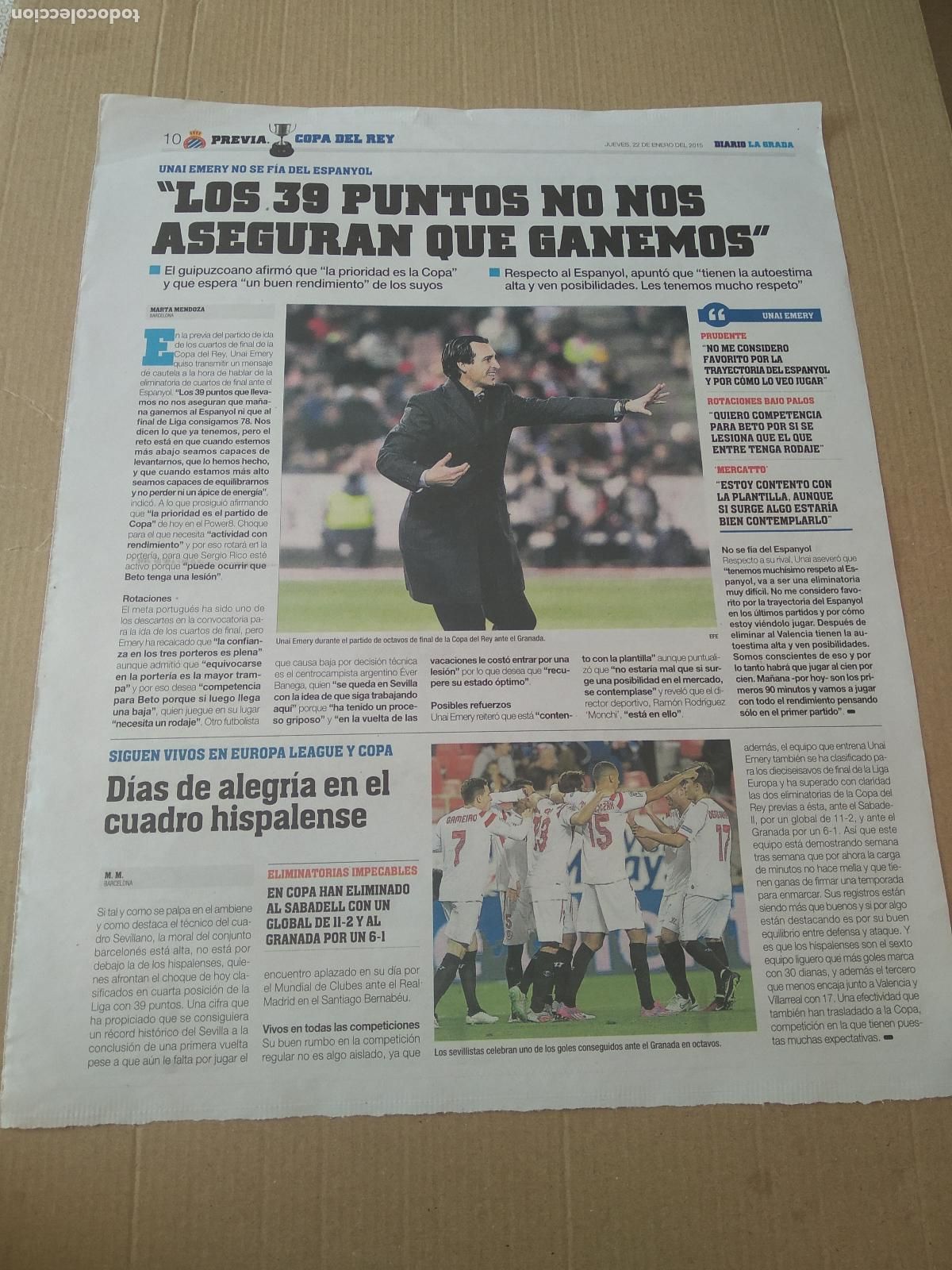 Coleccionismo deportivo: HOJA PERIODICO DIARIO LA GRADA UNAI EMERY MOISES HURTADO ESPANYOL PUBLICIDAD RENAULT