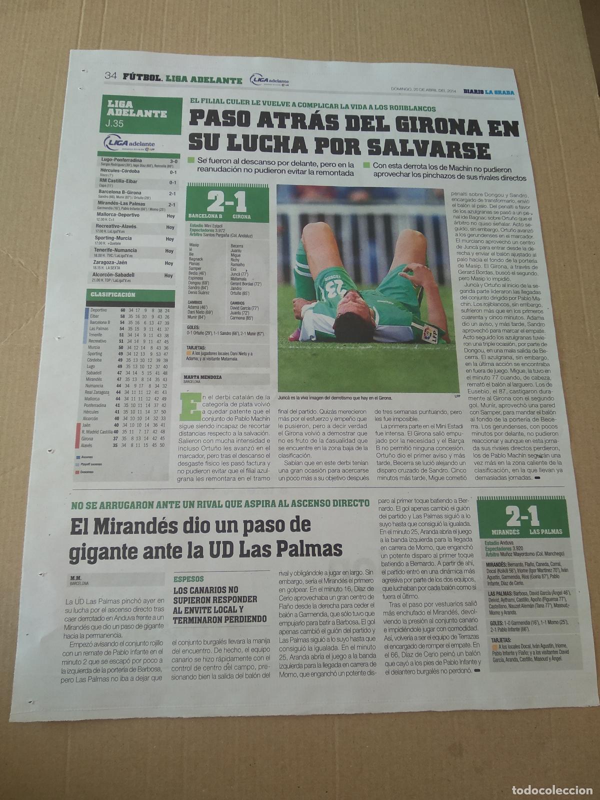 Coleccionismo deportivo: HOJA PERIODICO DIARIO LA GRADA JUNC&Agrave; GIRONA PUBLICIDAD FORD NISSAN R MOTION