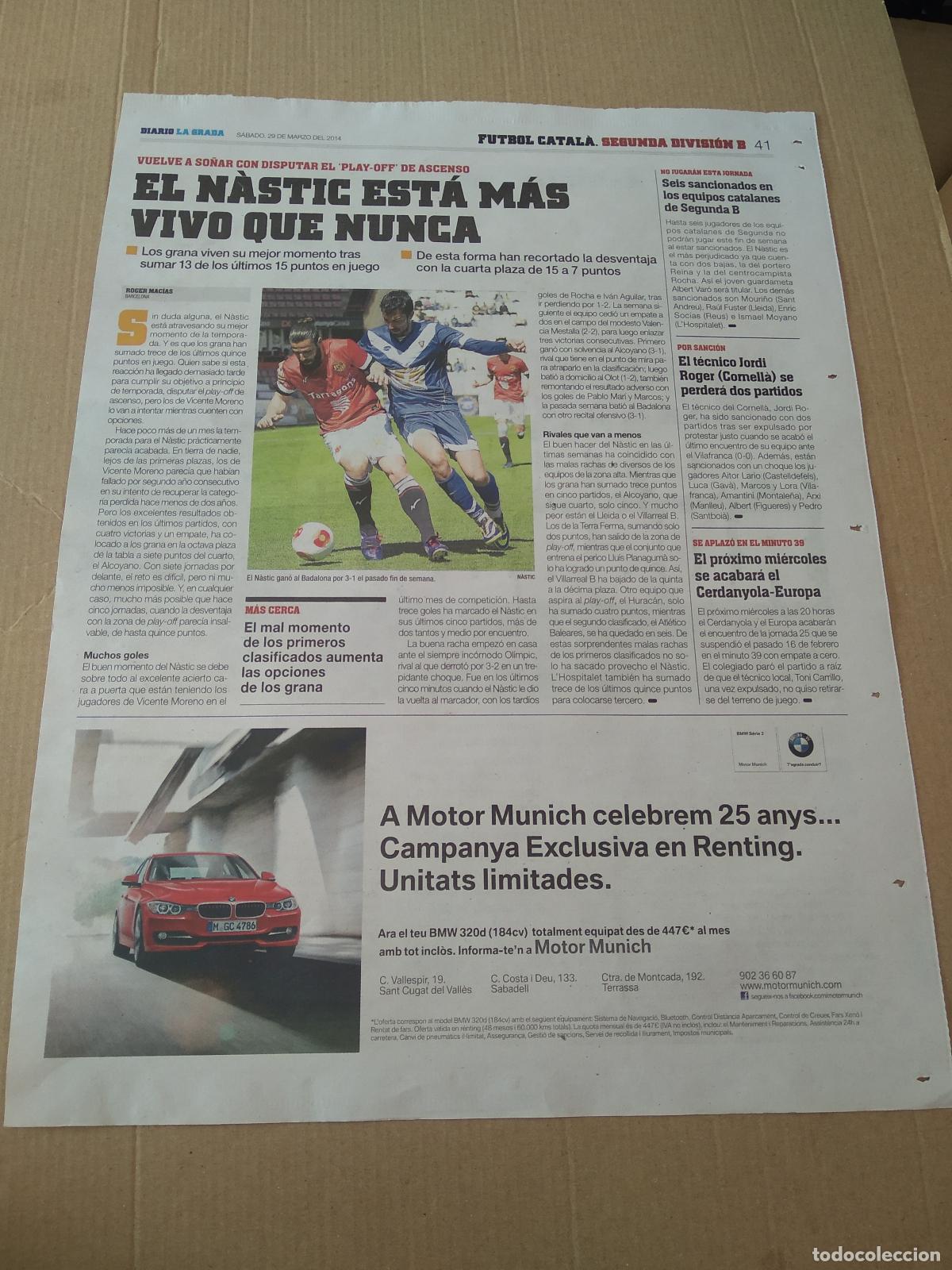 Coleccionismo deportivo: HOJA PERIODICO DIARIO LA GRADA MARCO DE LA ESPADA NASTIC DE TARRAGONA MERCEDES PROYECTA A ROSBERG