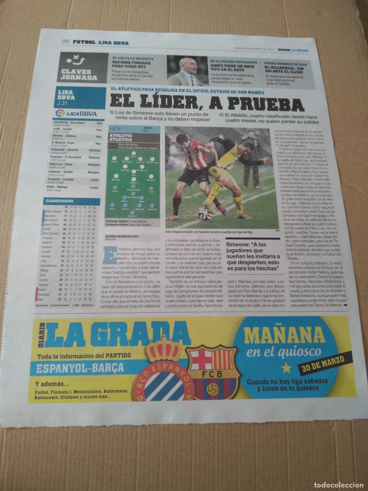 Coleccionismo deportivo: HOJA PERIODICO DIARIO LA GRADA KOKE ATLETICO MADRID SUSAETA ATHLETIC CLUB BILBAO PERICO DE L'ANY