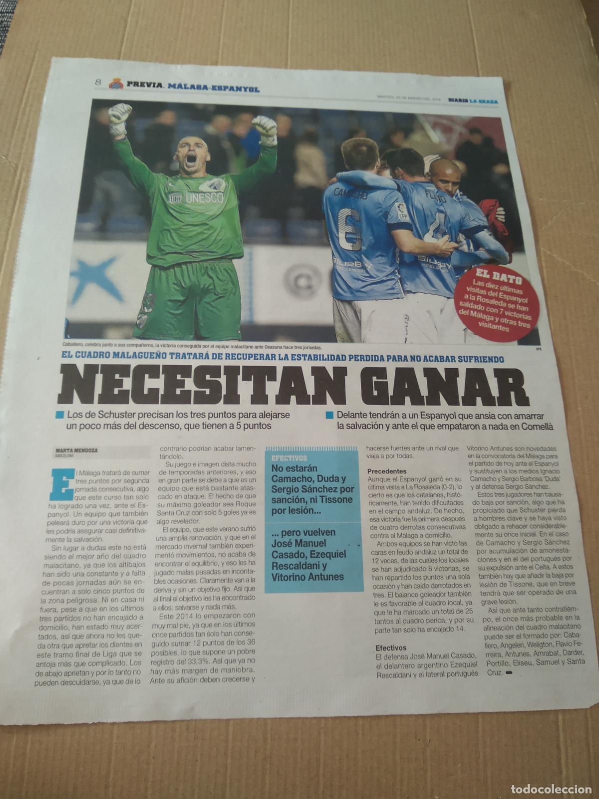 Colecionismo desportivo: HOJA PERIODICO DIARIO LA GRADA CABALLERO CAMACHO EQUIPO PLANTILLA MALAGA JAVI LOPEZ ESPANYOL BMW