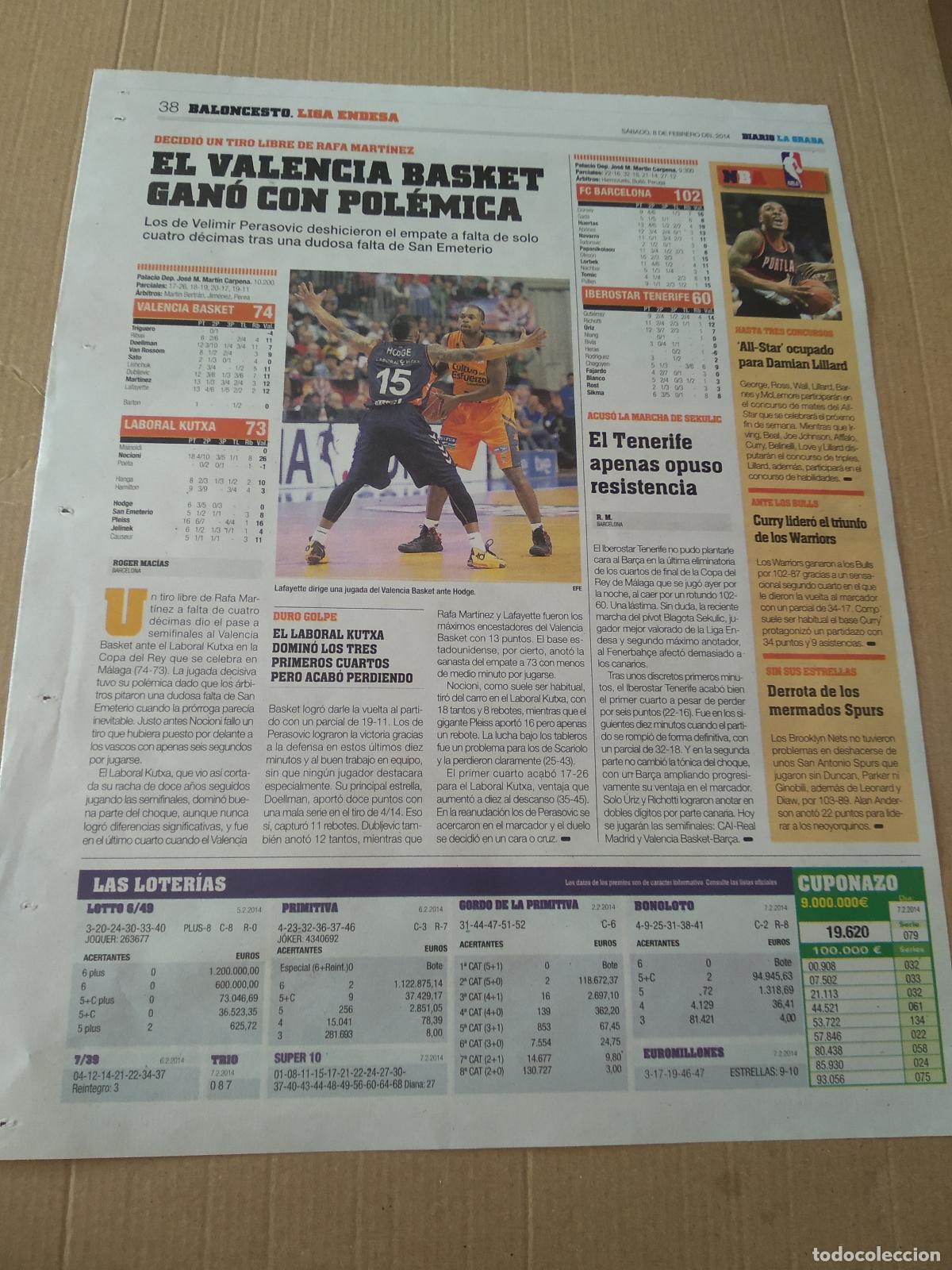 Coleccionismo deportivo: HOJA PERIODICO DIARIO LA GRADA LAFAYETTE VALENCIA BASKET BALONCESTO VS HODGE JULIO IGLESIAS