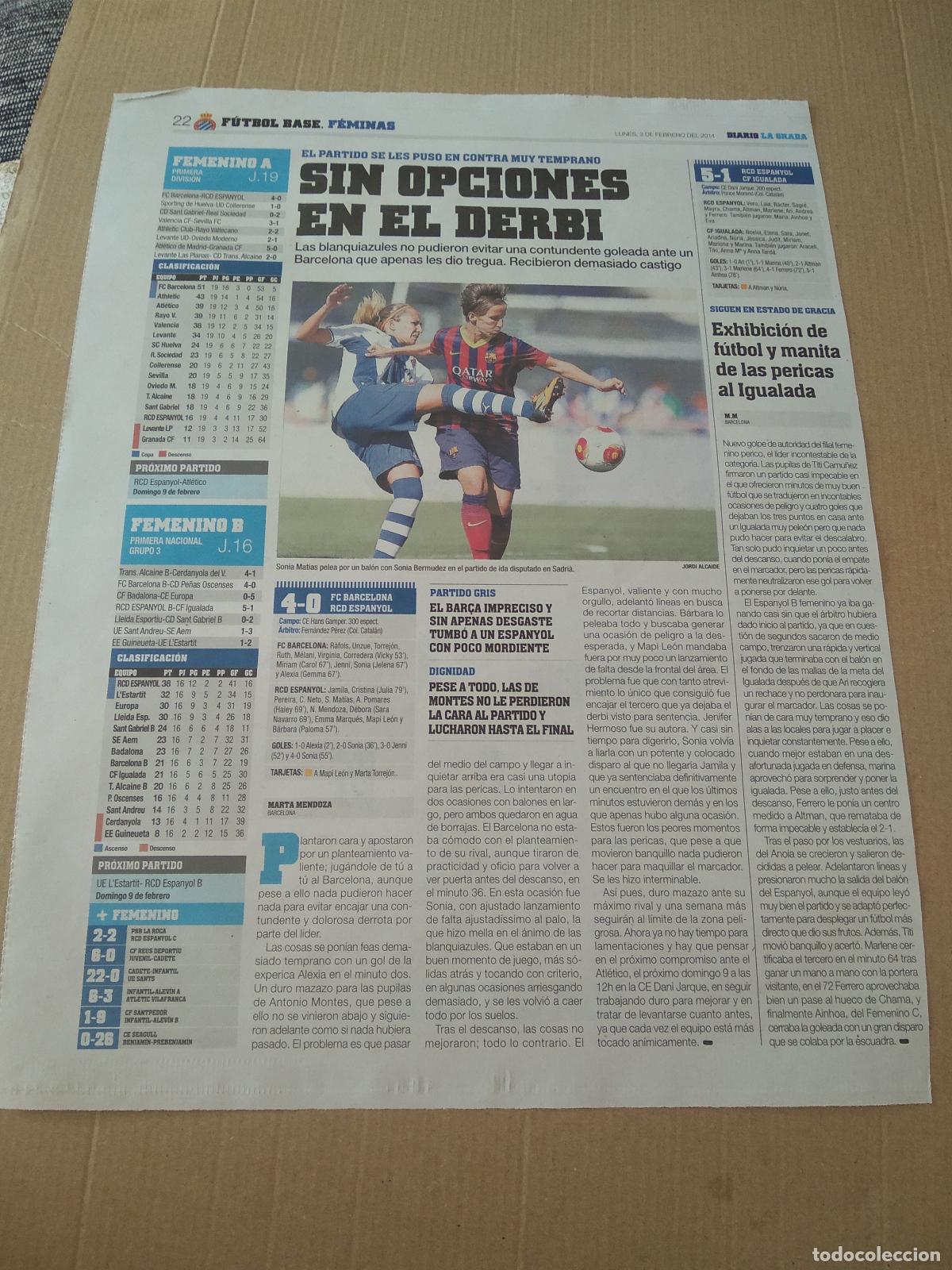 Collezionismo sportivo: HOJA PERIODICO DIARIO LA GRADA SONIA MATIAS ESPANYOL FEMENINO VS SONIA BERMUDEZ BARCELONA DICCIONARI