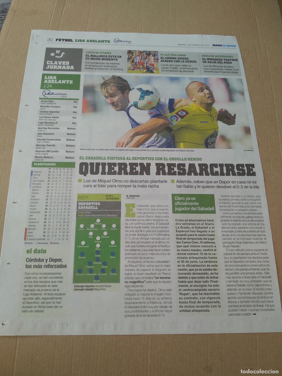 Coleccionismo deportivo: HOJA PERIODICO DIARIO LA GRADA ANIBAL ZURDO SABADELL LAURE DEPORTIVO CORU&Ntilde;A JULIO IGLESIAS