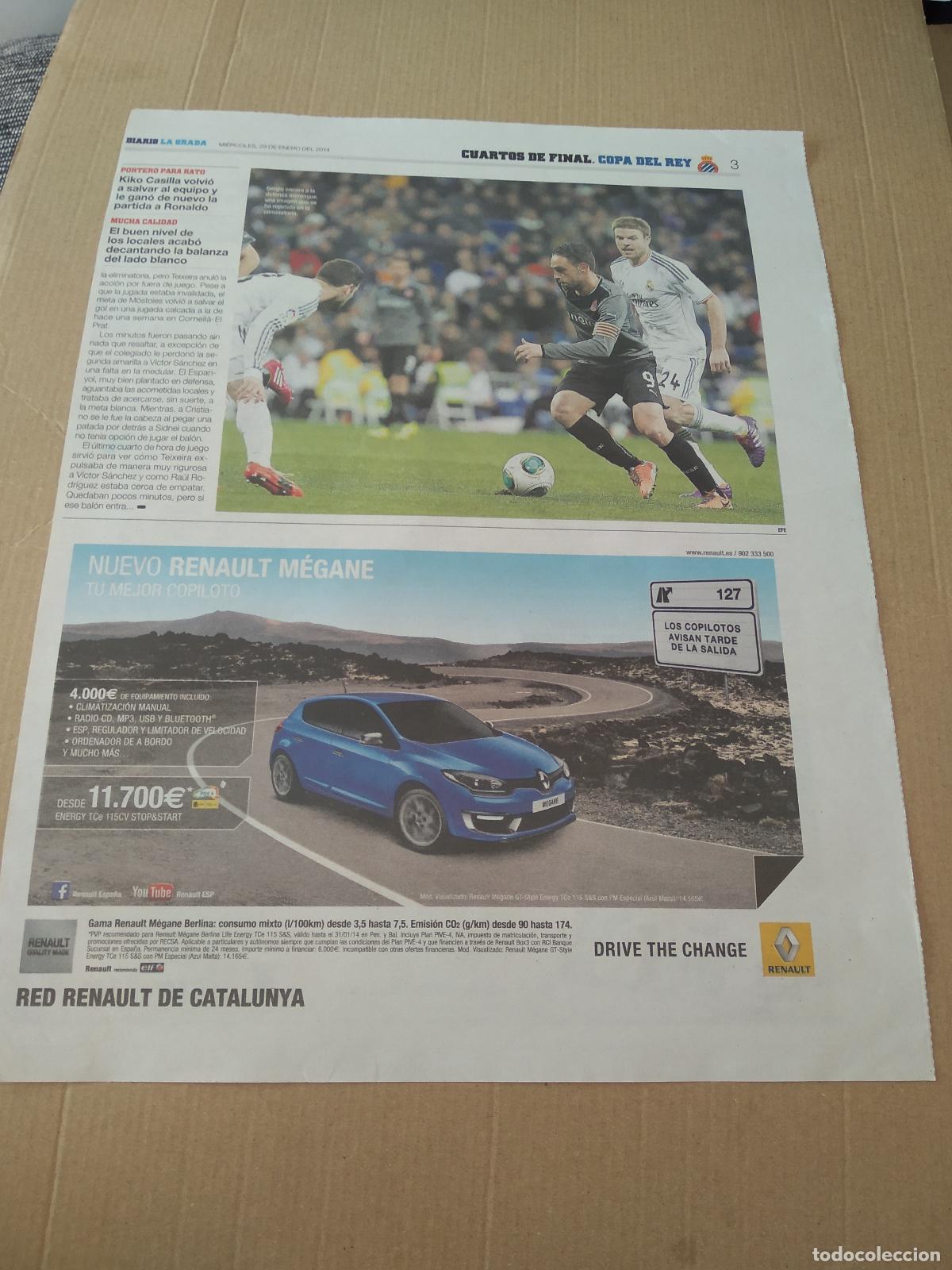 Coleccionismo deportivo: HOJA PERIODICO DIARIO LA GRADA SIDNEI ESPANYOL COENTRAO REAL MADRID SERGIO GARCIA RENAULT PUBLICIDAD