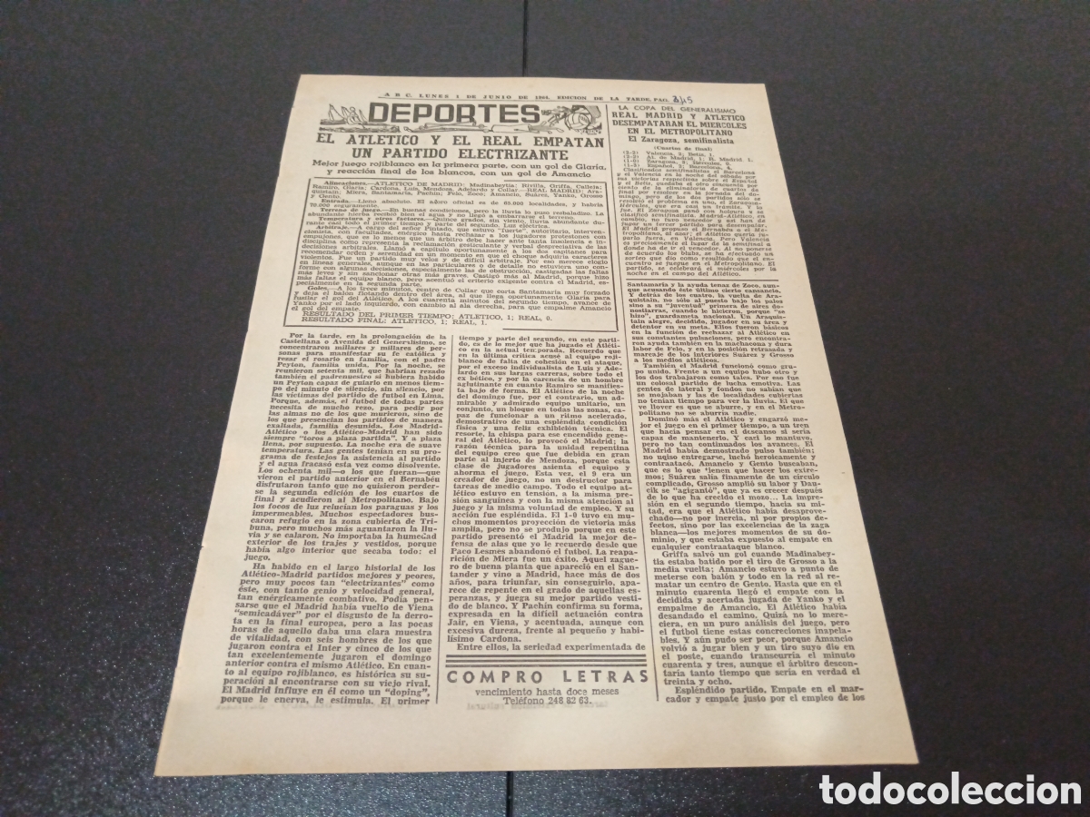 Coleccionismo deportivo: ABC LUNES 1 DE JUNIO 1964