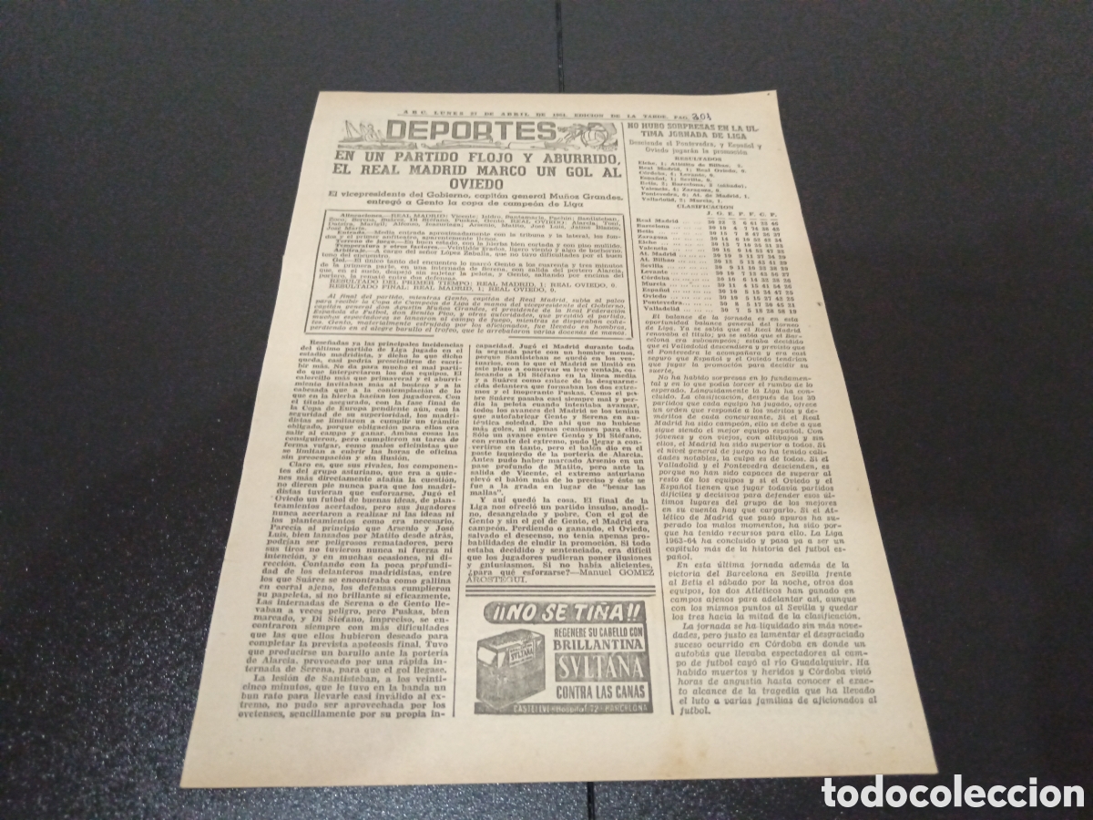 Coleccionismo deportivo: ABC LUNES 27 DE ABRIL 1964