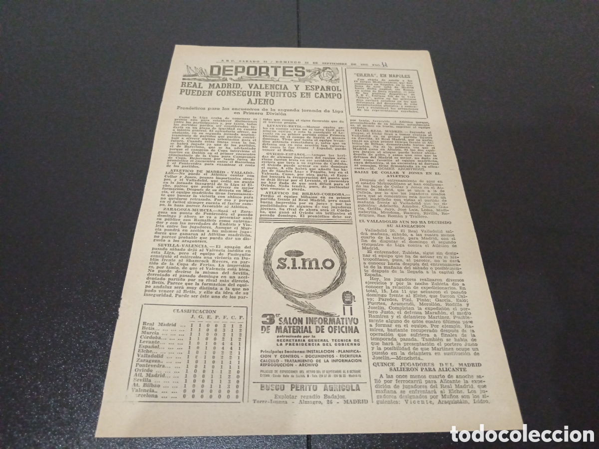 Coleccionismo deportivo: ABC S&Aacute;BADO 21 DOMINGO 22 DE SEPTIEMBRE 1963