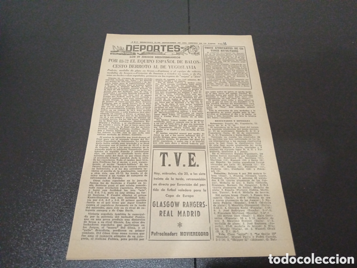 Coleccionismo deportivo: ABC MI&Eacute;RCOLES 25 DE SEPTIEMBRE 1963