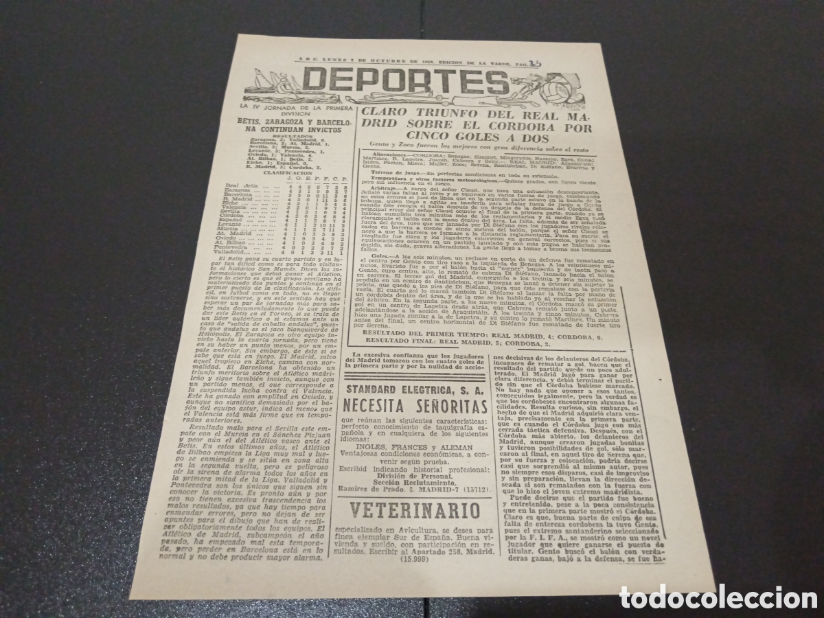 Coleccionismo deportivo: ABC LUNES 7 DE OCTUBRE 1963