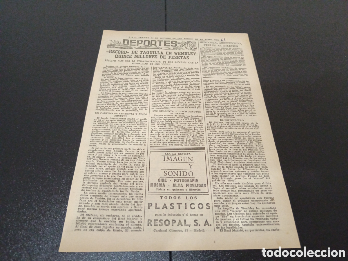 Coleccionismo deportivo: ABC JUEVES 24 DE OCTUBRE 1963