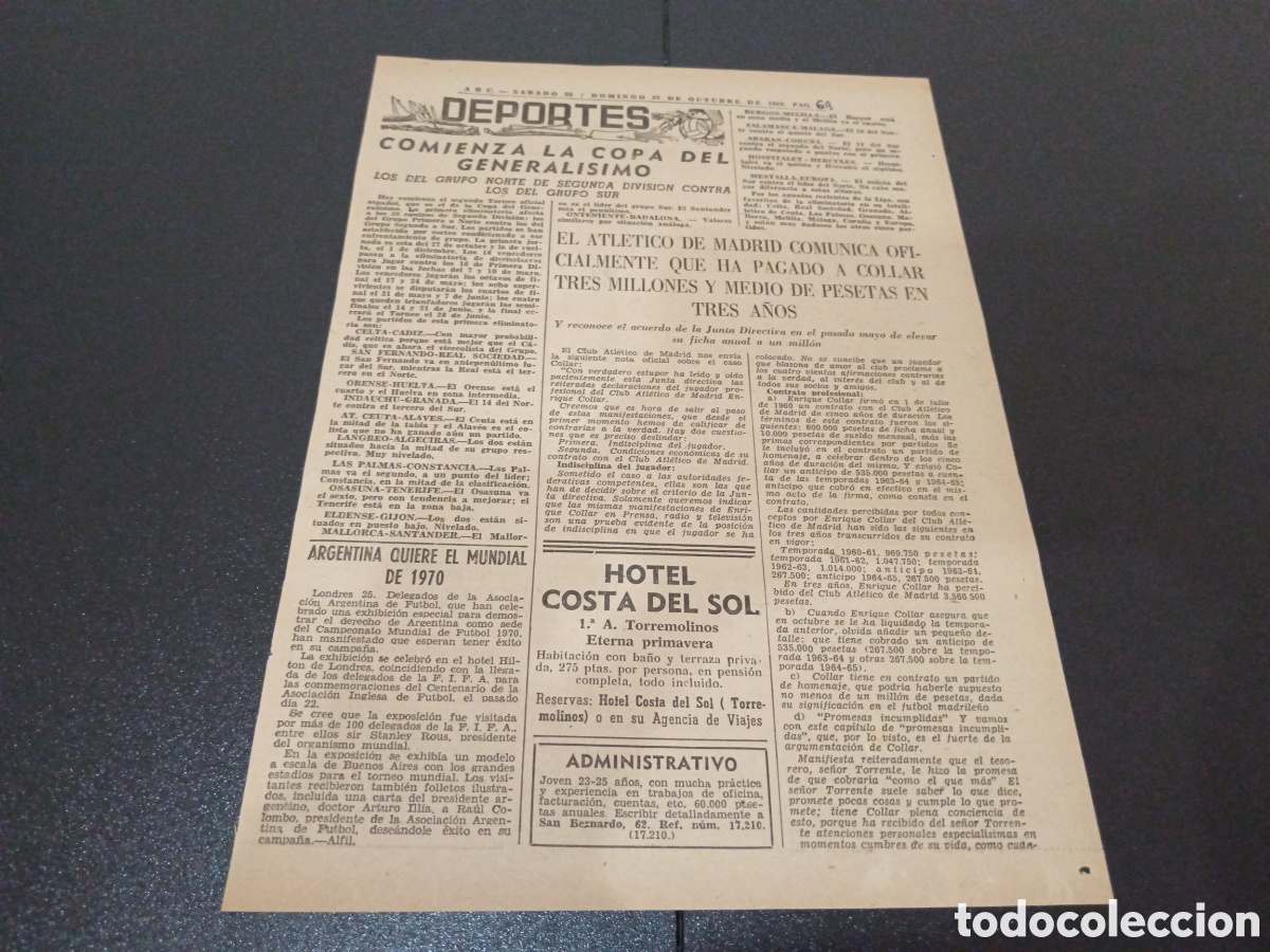 Coleccionismo deportivo: ABC S&Aacute;BADO 26 DOMINGO 27 DE OCTUBRE 1963
