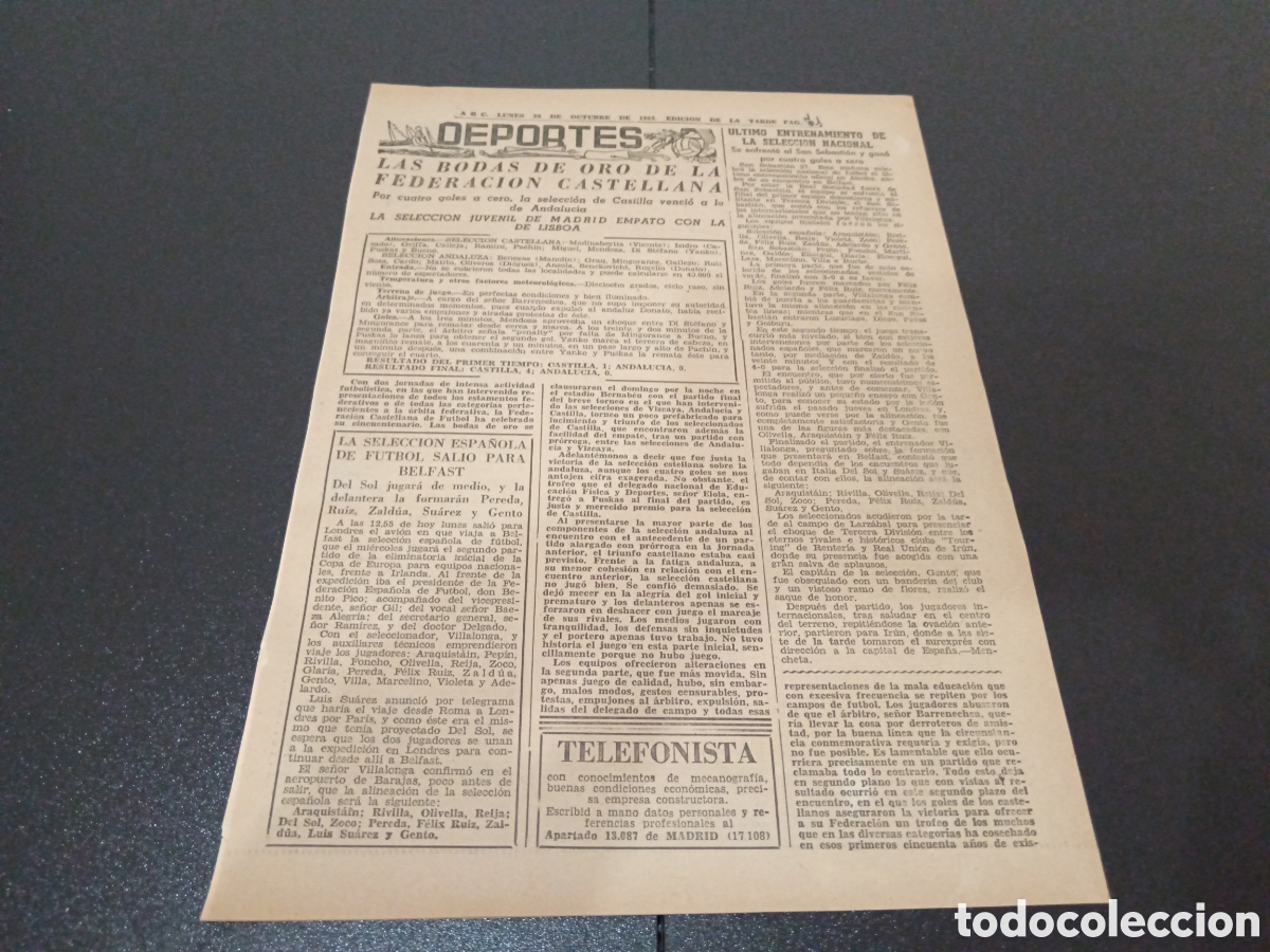 Coleccionismo deportivo: ABC LUNES 28 DE OCTUBRE 1963