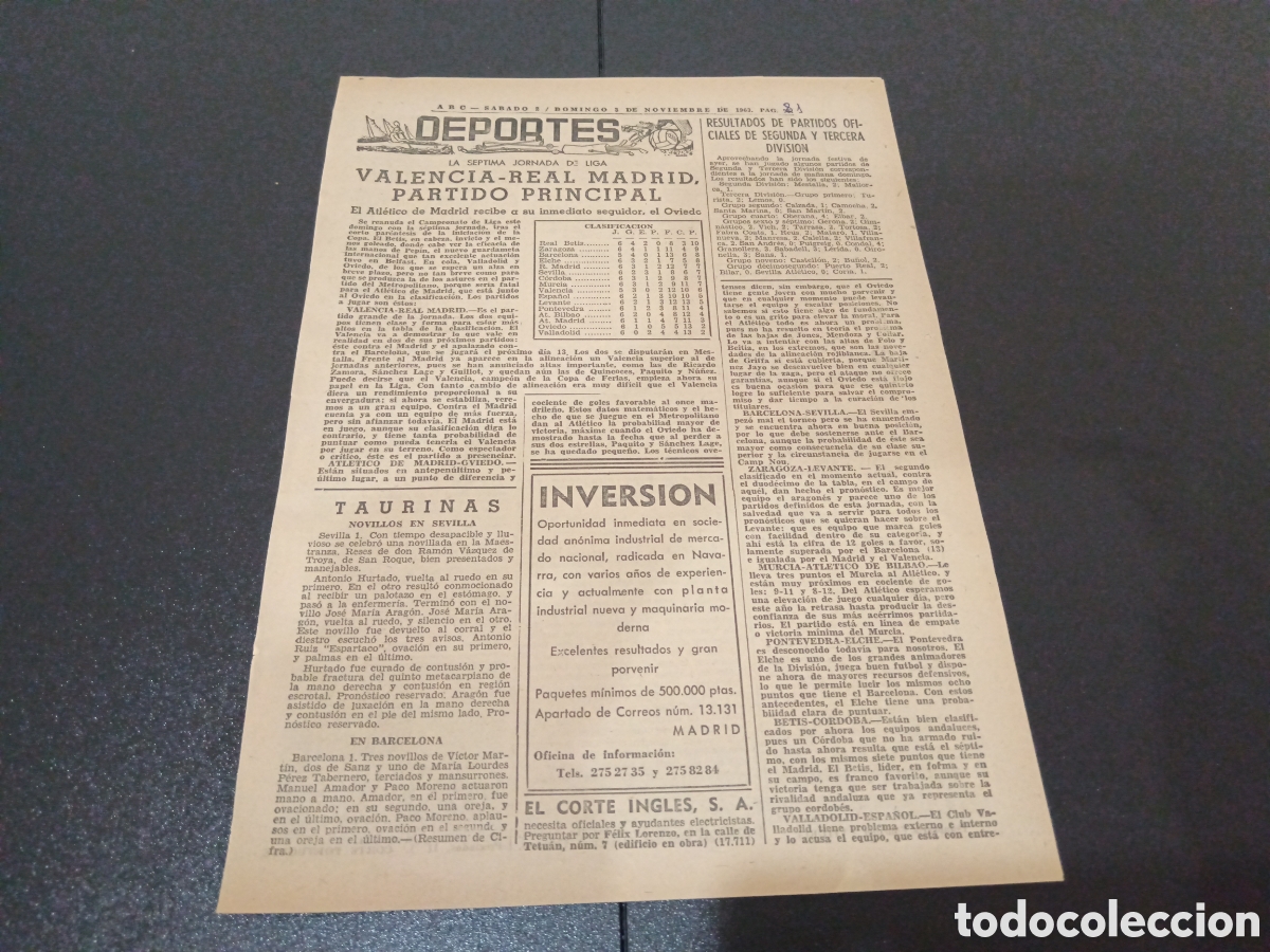 Coleccionismo deportivo: ABC S&Aacute;BADO 2 DOMINGO 3 DE NOVIEMBRE 1963