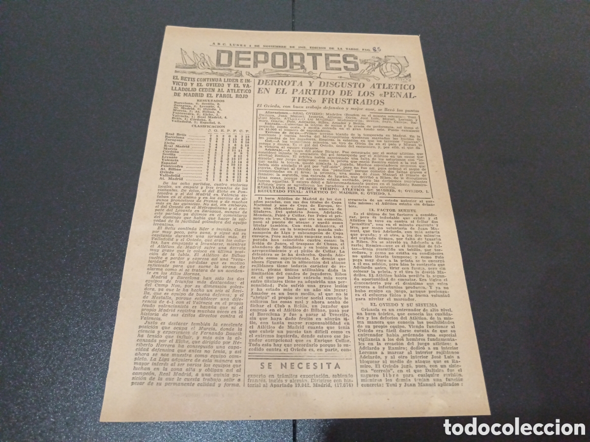 Coleccionismo deportivo: ABC LUNES 4 DE NOVIEMBRE 1963