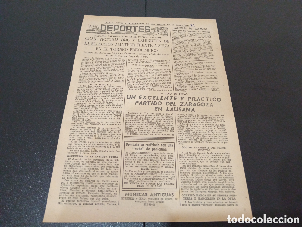 Coleccionismo deportivo: ABC JUEVES 7 DE NOVIEMBRE 1963
